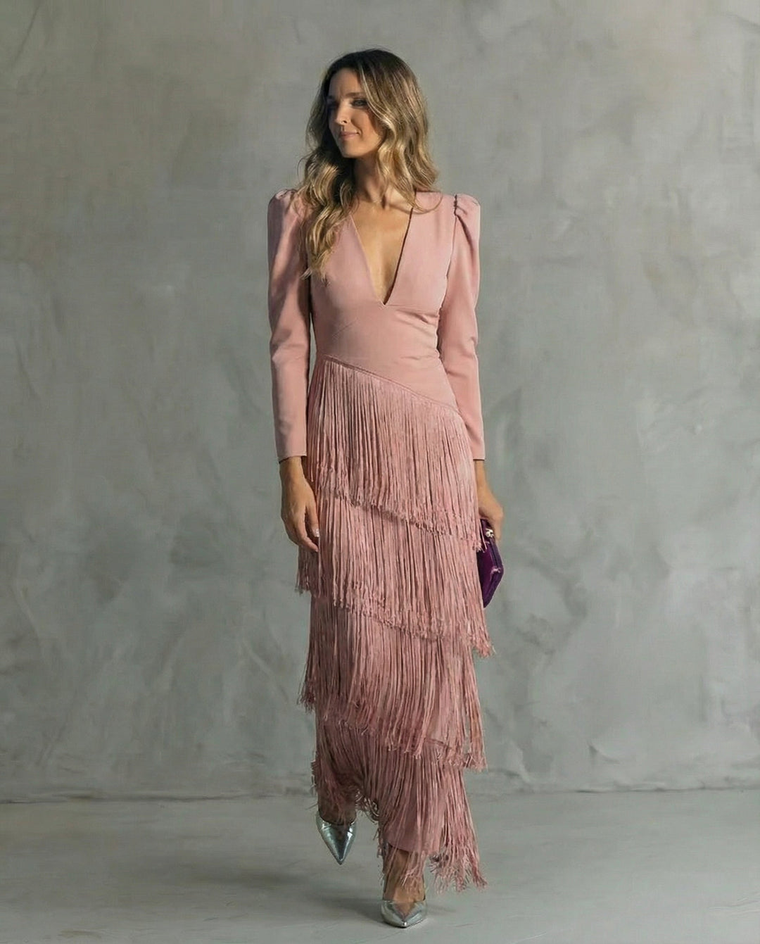 Violet & Grace - Clara™ | Elegant midi dress with fringe sleeves