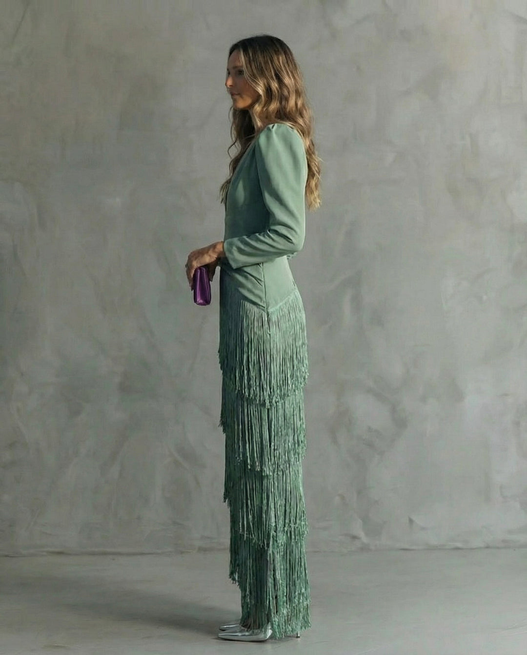 Violet & Grace - Clara™ | Elegant midi dress with fringe sleeves